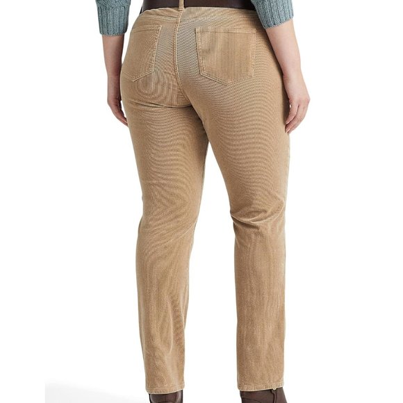 LAUREN RALPH LAUREN Stretch Corduroy Mid-Rise Straight Pants in Light Truffle - Picture 2 of 3